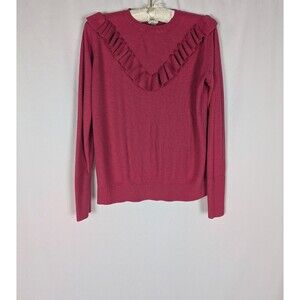 A New Day Sweater S Women's Pink Ruffle Trim Long Sleeve Crew Neck Pullover